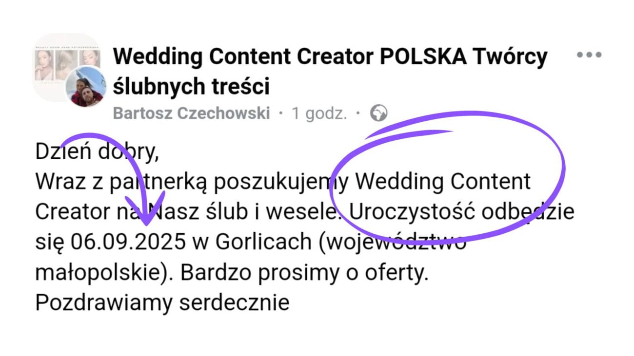 wedding content creator na ślub