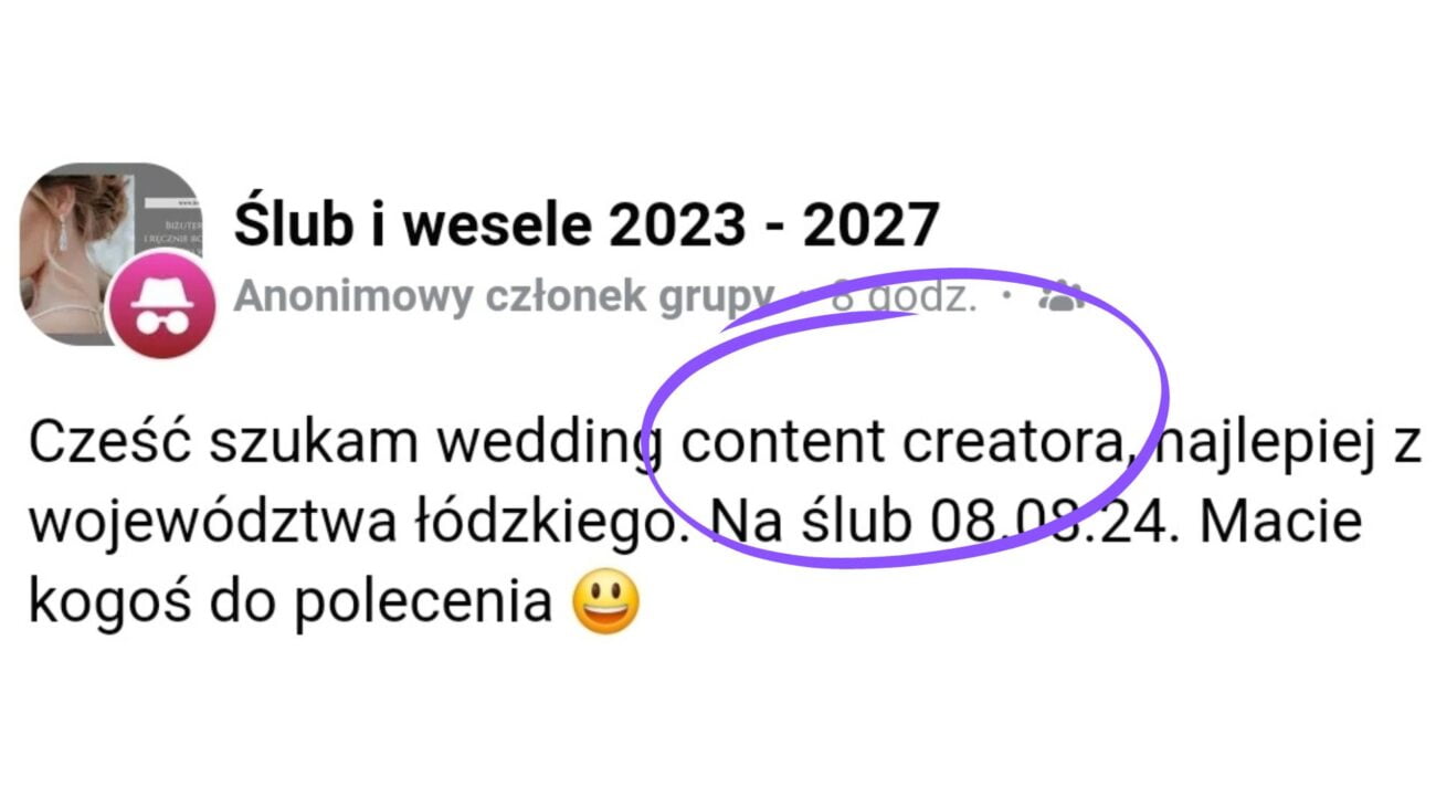 wedding content creator na ślub